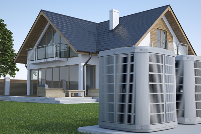 How Does Your Central Air Conditioner Cool Your Home? Air heat pump and house.